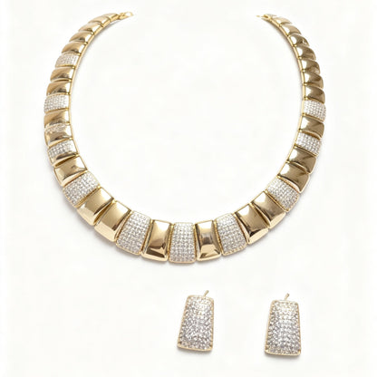 CONJUNTO ARO + BRINCO CRAVEJADOS EM ZIRCÔNIA BRANCA BANHO EM OURO 18K
