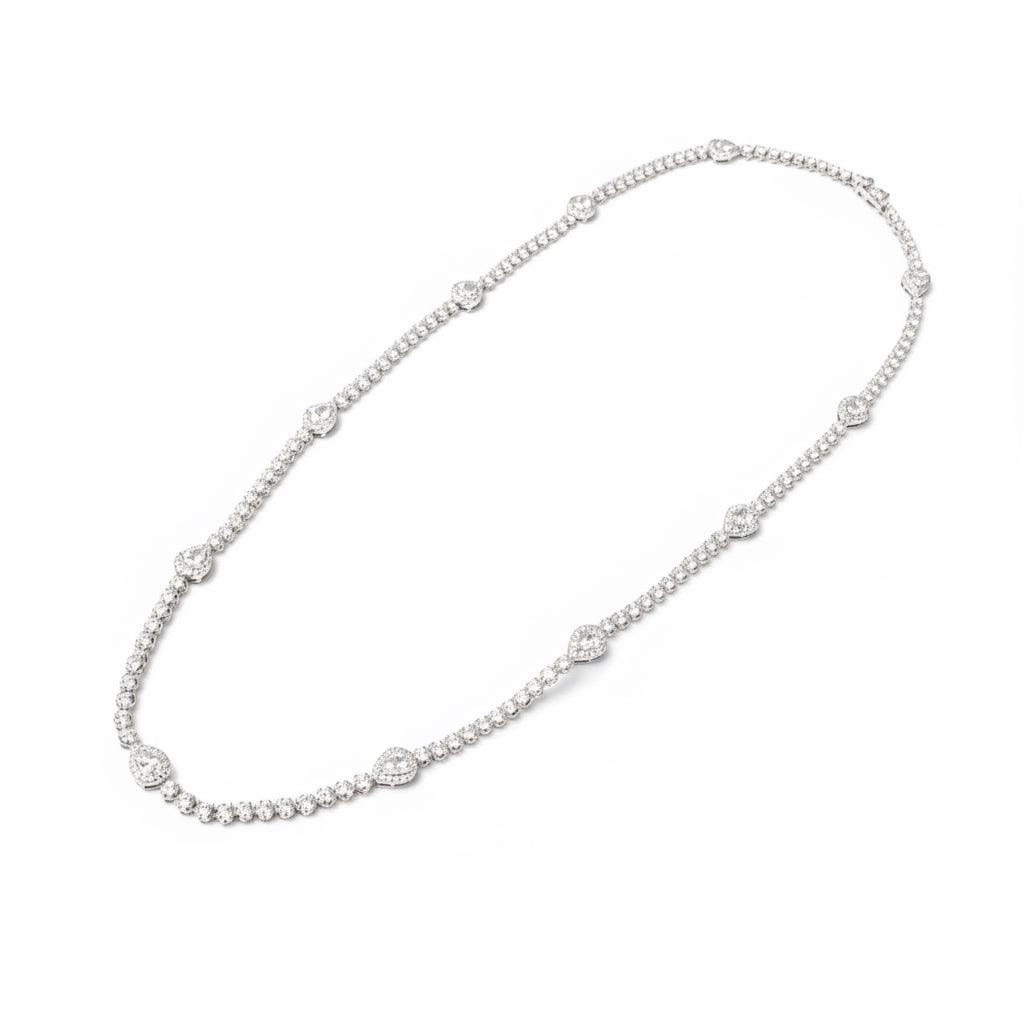 COLAR RIVIERA COROA GOTA ZIRCÔNIA 60CM BANHO EM RÓDIO