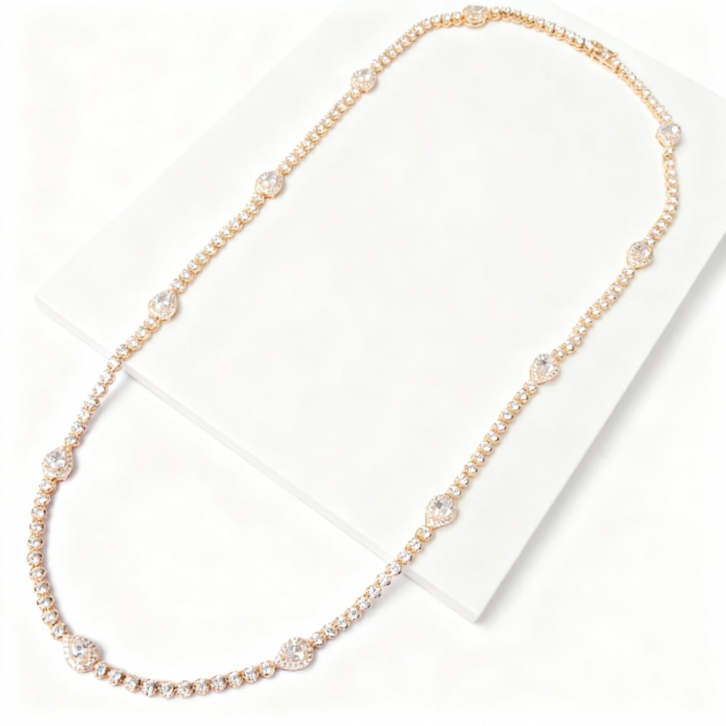 COLAR RIVIERA COROA GOTA ZIRCÔNIA BANHO OURO 18K 60CM
