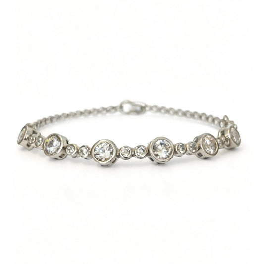 PULSEIRA RIVIERA BOLINHAS CRAVEJADAS ZIRCÔNIA BRANCA BANHO EM RÓDIO
