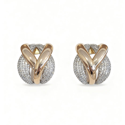 BRINCO ENTRELAÇO LISO E CRAVEJADO ZIRCÔNIA BRANCA BANHO EM OURO 18K