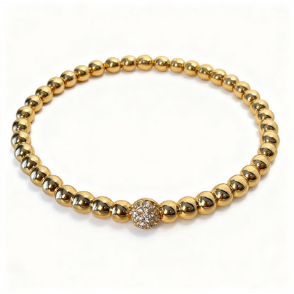 BRACELETE DE BOLINHAS COM CENTRO CRAVEJADO DE ZIRCÔNIAS