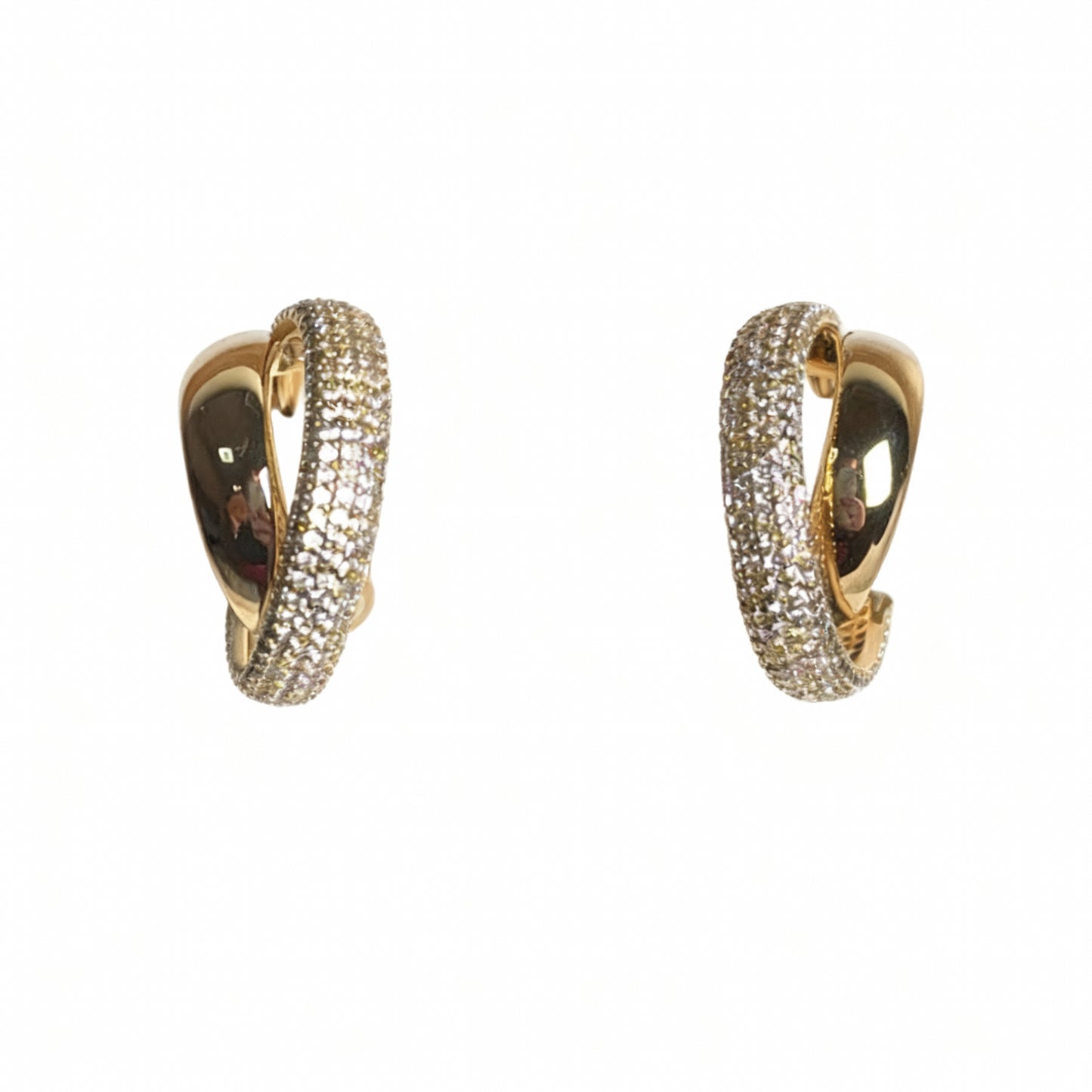 BRINCO ARGOLA DUPLA LISA E CRAVEJADA PRATA 925 BANHO EM OURO 18K