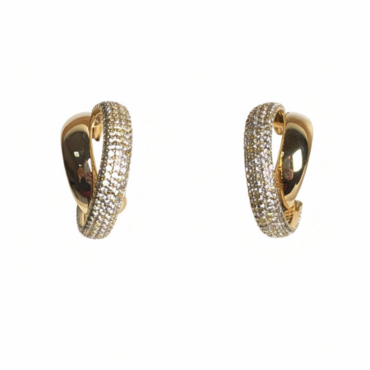 BRINCO ARGOLA DUPLA LISA E CRAVEJADA PRATA 925 BANHO EM OURO 18K