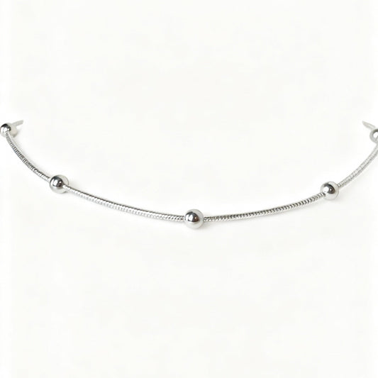 PULSEIRA FIO COM BOLINHA PRATA 925 BANHO EM RÓDIO