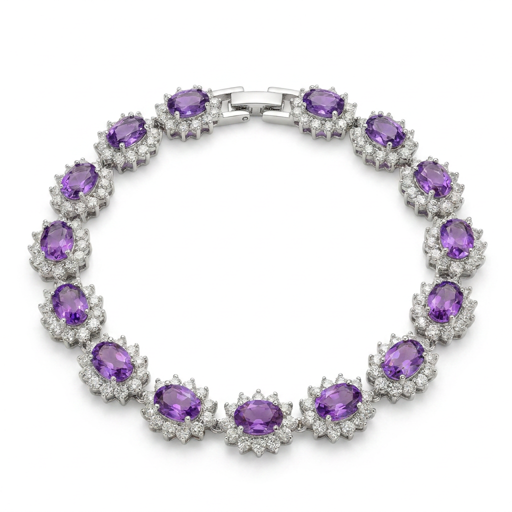 PULSEIRA RIVIERA PRINCESA OVAL AMETISTA + EXTENSOR