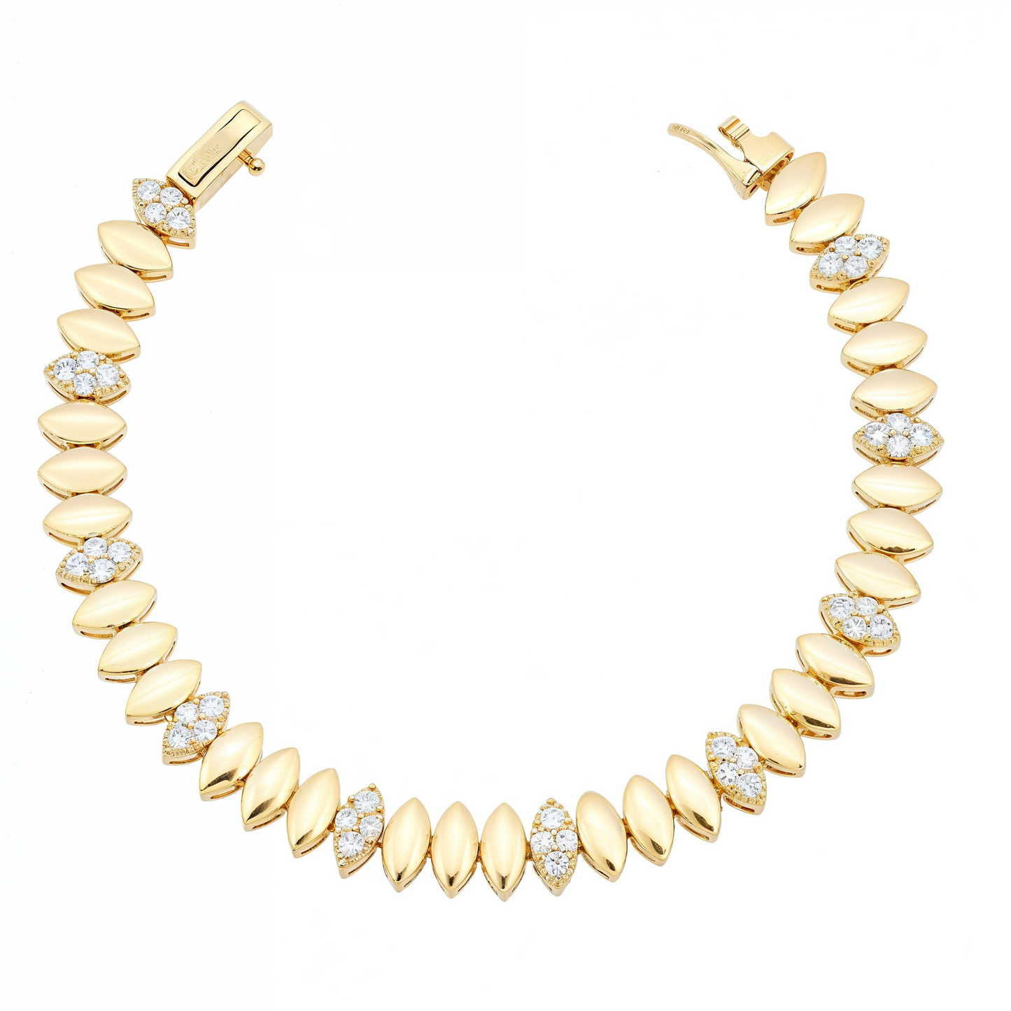 PULSEIRA DE NAVETES LISAS E CRAVEJADAS PRATA 925 - 17CM