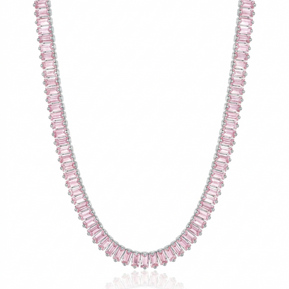 CHOCKER RIVIERA BAGUETADA ZIRCÔNIA ROSA BANHO EM RÓDIO