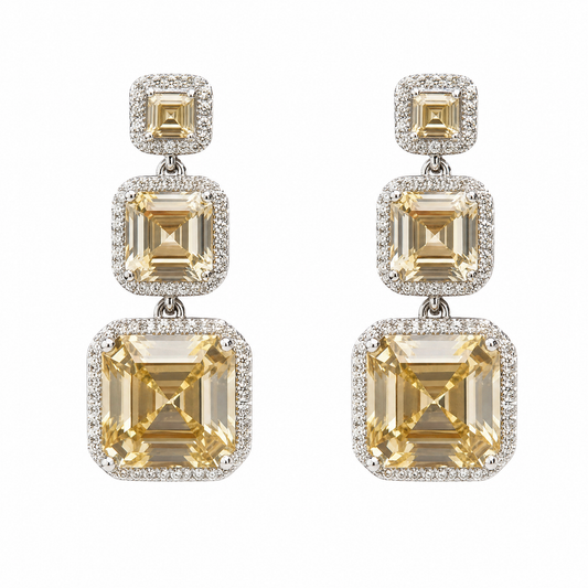 BRINCO TRÊS PEDRAS CRAVEJADAS YELLOW FANCY PRATA 925