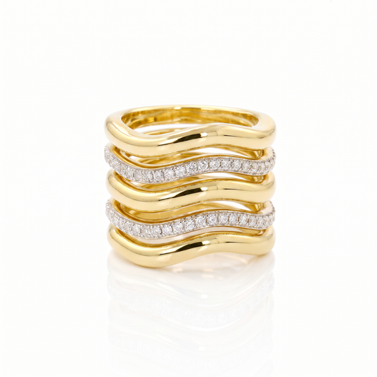 CONJUNTO DE 5 ANÉIS SHINE - PRATA 925 BANHO EM OURO 18K - NÚMERO 17