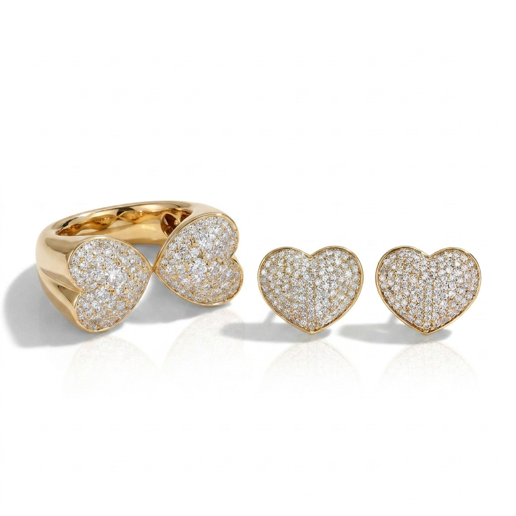 CONJUNTO HEART CRAVEJADO BRINCO E ANEL