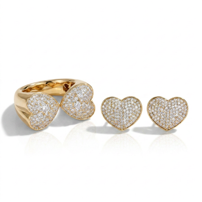 CONJUNTO HEART CRAVEJADO BRINCO E ANEL