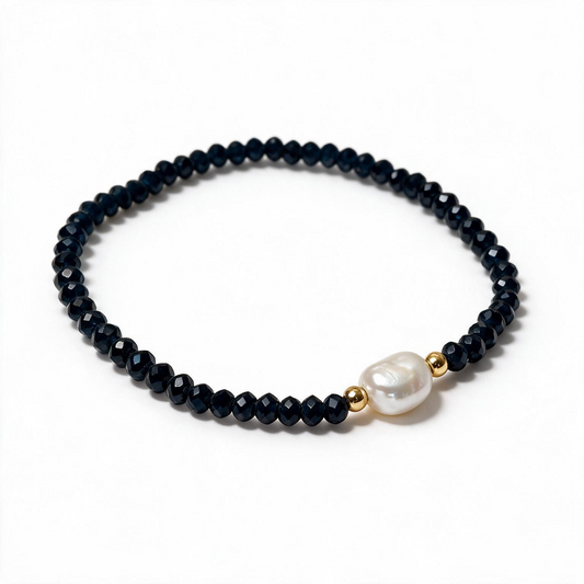 PULSEIRA CRISTAL AZUL MARINHO E PÉROLA CENTRAL