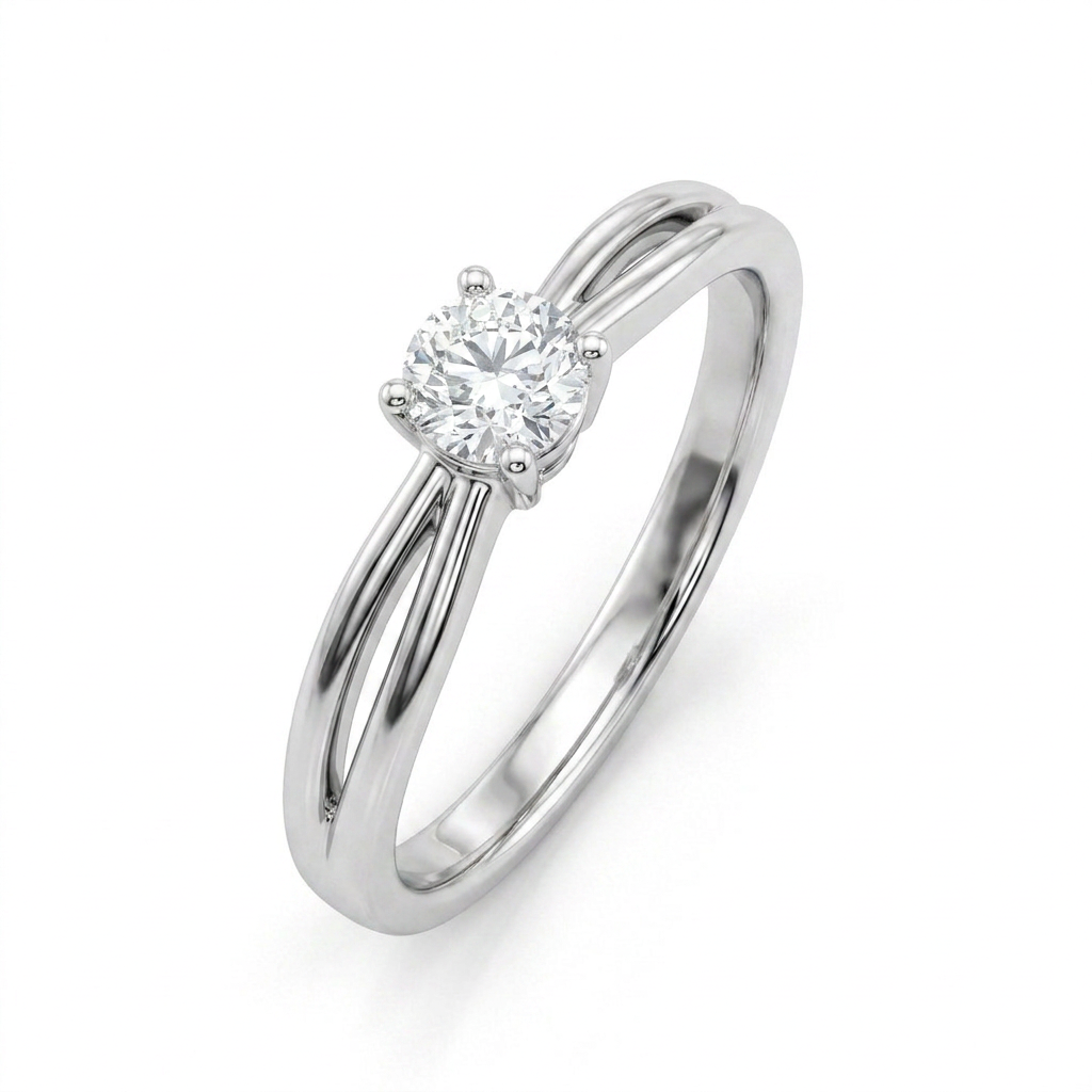ANEL SOLITÁRIO QUATRO GARRAS MOISSANITE 0,3CT 4,0MM EM PRATA 925 COM BANHO EM RÓDIO