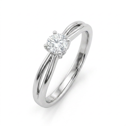 ANEL SOLITÁRIO QUATRO GARRAS MOISSANITE 0,3CT 4,0MM EM PRATA 925 COM BANHO EM RÓDIO