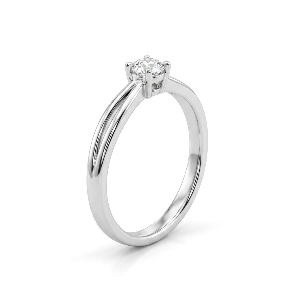 ANEL SOLITÁRIO QUATRO GARRAS MOISSANITE 0,3CT 4,0MM EM PRATA 925 COM BANHO EM RÓDIO