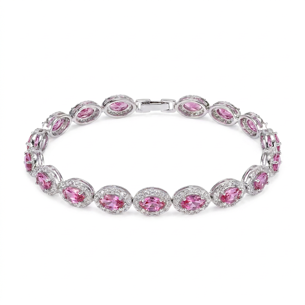 PULSEIRA NAVETE PRINCESA KUNZITA BANHO EM RÓDIO 17CM