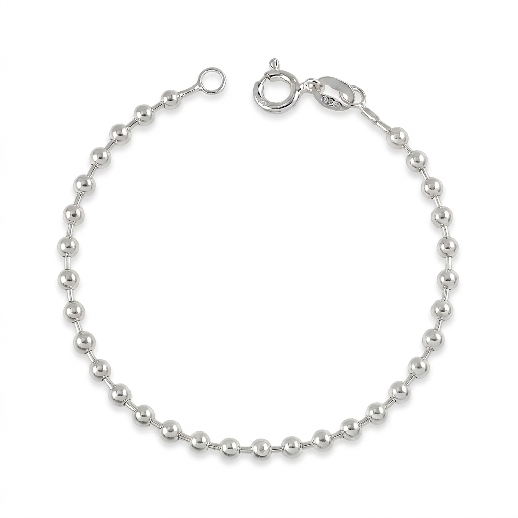 PULSEIRA BOLINHAS PRATA 925 BANHO EM RÓDIO
