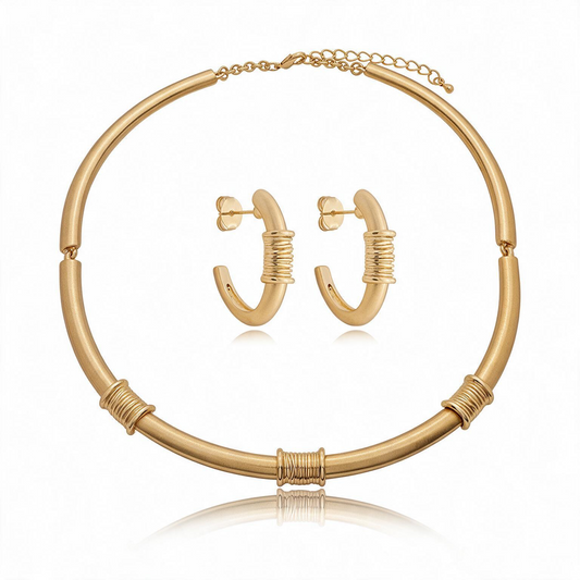 CONJUNTO BRINCO E COLAR ARO ESCOVADO