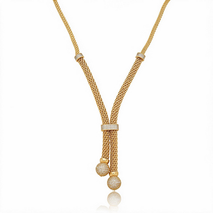 COLAR MALHA DETALHES CRAVEJADO BANHO EM OURO 18K