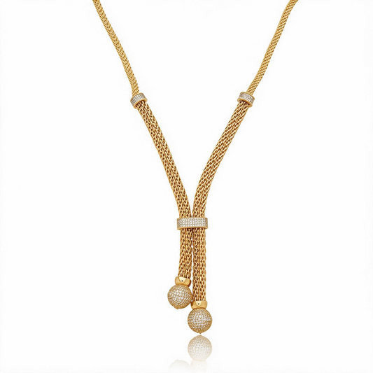COLAR MALHA DETALHES CRAVEJADO BANHO EM OURO 18K