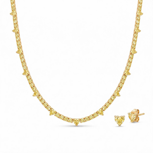 CONJUNTO BRINCO E COLAR RIVIERA YELLOW FANCY MINI HEART