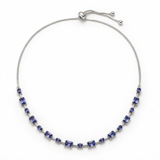 CHOKER GEOMETRIC TANZANITA FIO FACA EM RÓDIO