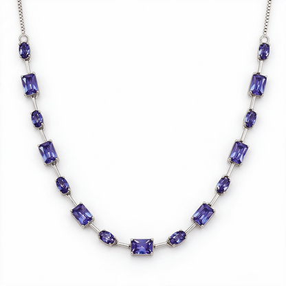 CHOKER GEOMETRIC TANZANITA FIO FACA EM RÓDIO