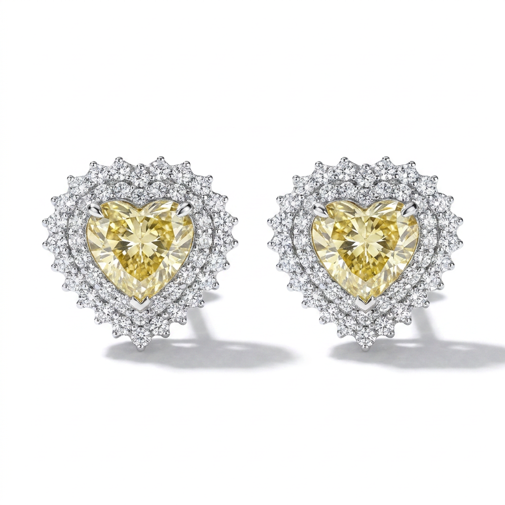 BRINCO HEART YELLOW FANCY PRATA 925 BANHO EM RÓDIO