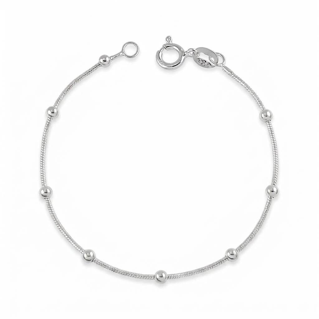 PULSEIRA FIO COM BOLINHA PRATA 925 BANHO EM RÓDIO
