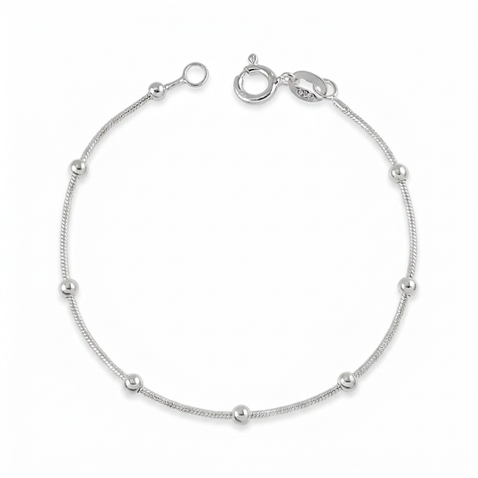 PULSEIRA FIO COM BOLINHA PRATA 925 BANHO EM RÓDIO