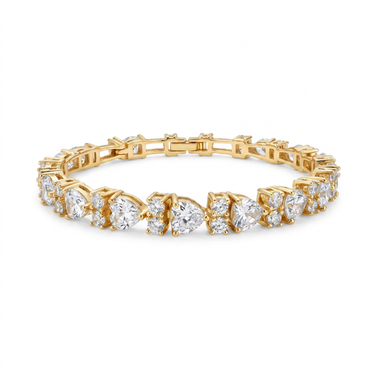 PULSEIRA RIVIERA HEART PONTOS DE LUZ ZIRCÔNIA BANHO EM OURO 18K