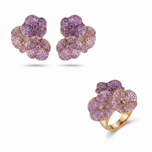 CONJUNTO FLOWER CRAVEJADO COM BRINCO E ANEL
