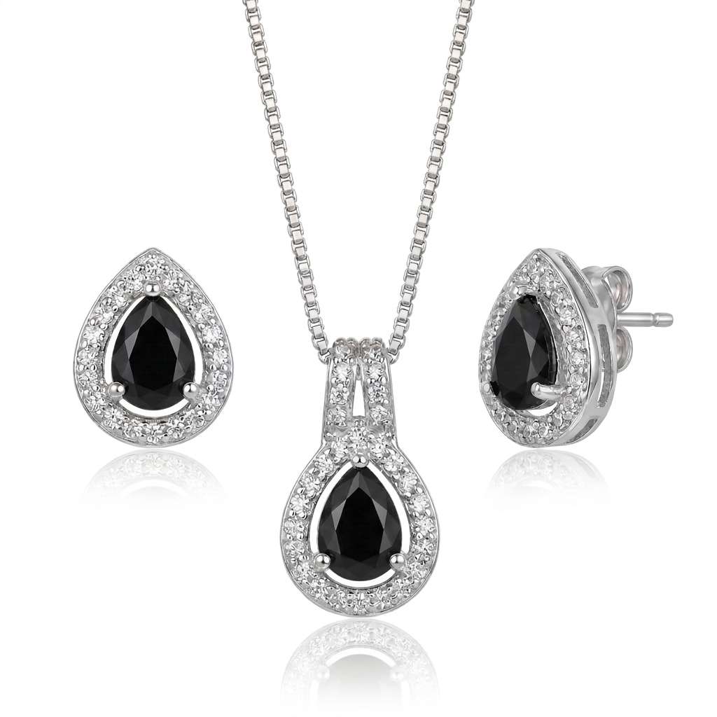 CONJUNTO GOTA CRAVEJADO COM MICRO ZIRCÔNIAS BRINCO E COLAR