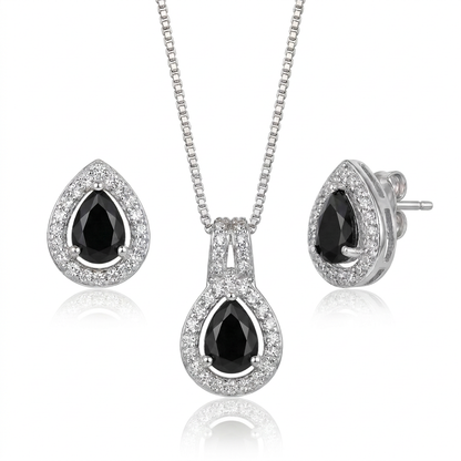 CONJUNTO GOTA CRAVEJADO COM MICRO ZIRCÔNIAS BRINCO E COLAR